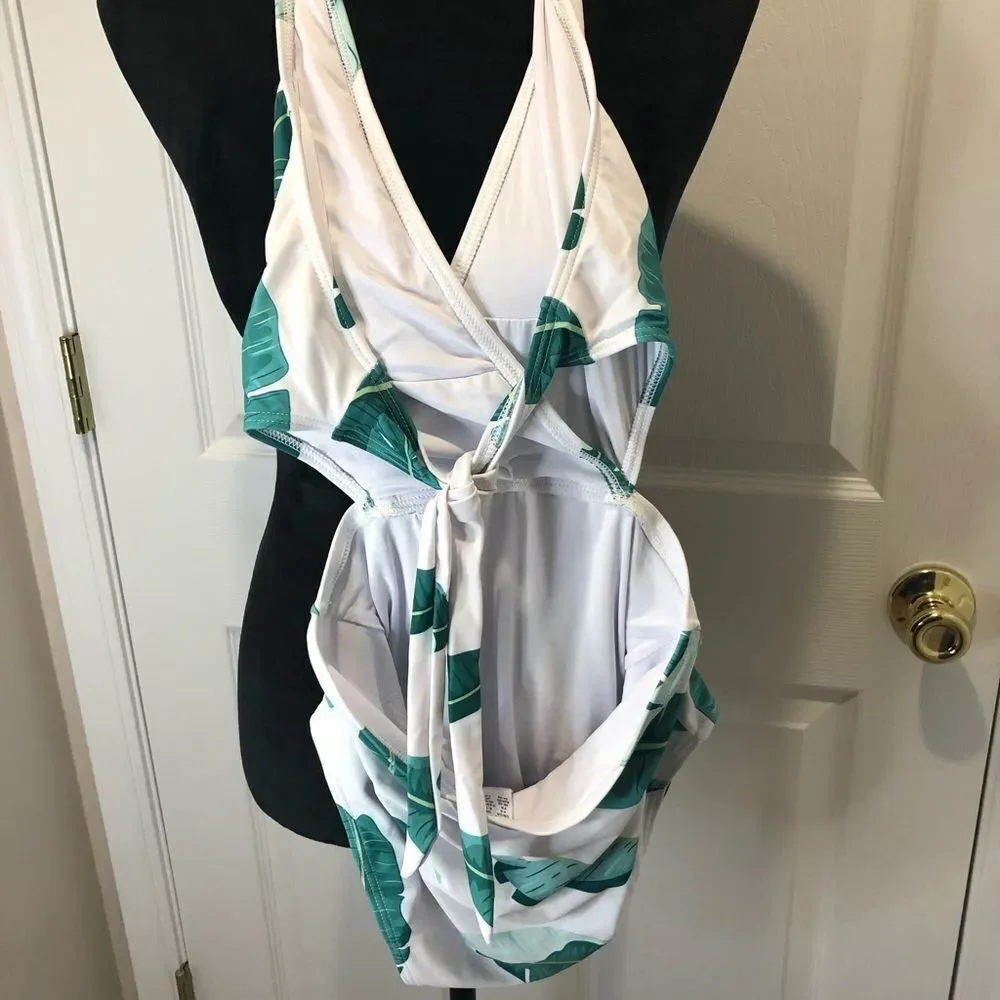 NWT Zeraca green white halter swim suit - Picture 5 of 8